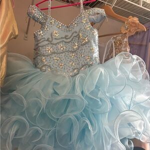 Light Blue Ruffled Pageant Dress with Beaded Bodice